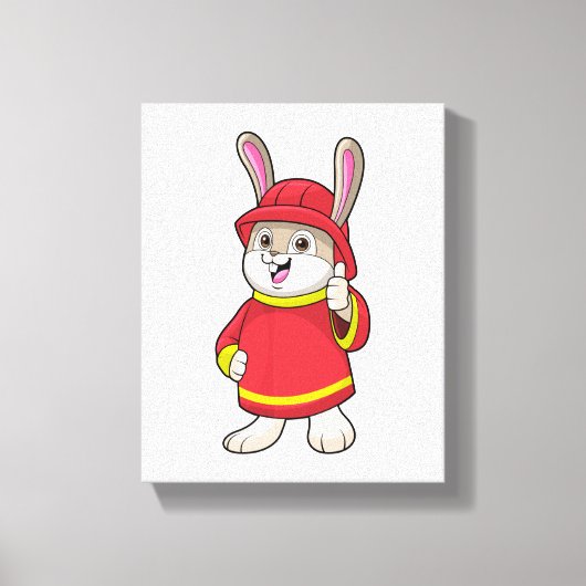 Kaninchen als Feuerwehrmann mit Helm Leinwanddruck (Vorderseite)