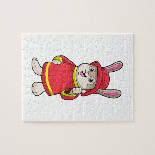 Kaninchen als Feuerwehrmann mit Helm Puzzle (Horizontal)