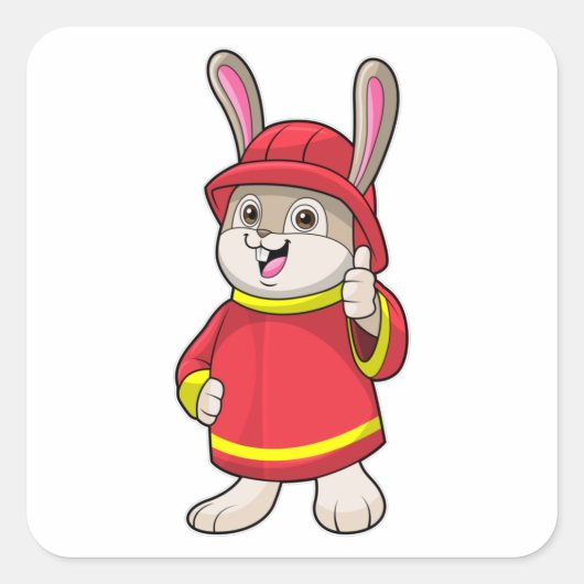 Kaninchen als Feuerwehrmann mit Helm Quadratischer Aufkleber (Vorderseite)