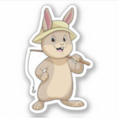 Kaninchen als Fisher mit Angelrute Aufkleber (Vorderseite)