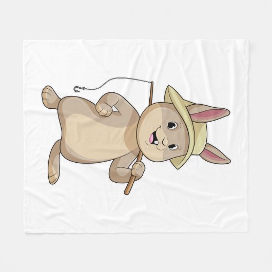 Kaninchen als Fisher mit Angelrute Fleecedecke (Vorderseite (Horizontal))