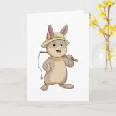 Kaninchen als Fisher mit Angelrute Karte (Gelbe Blume)