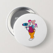 Kaninchen als Friseur mit Fön und Kamin Button (Vorne & Hinten)