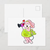 Kaninchen als Friseur mit Haartrockner Postkarte (Vorne/Hinten)