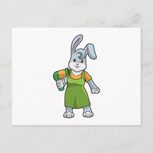 Kaninchen als Frisör Postkarte (Vorderseite)