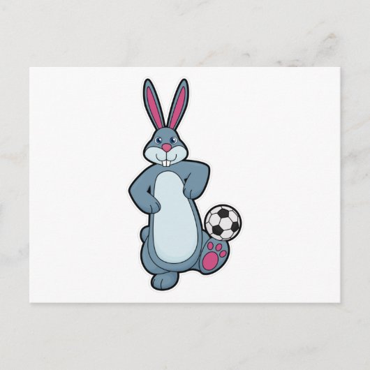 Kaninchen als Fußballspieler mit Fußball Postkarte (Vorderseite)