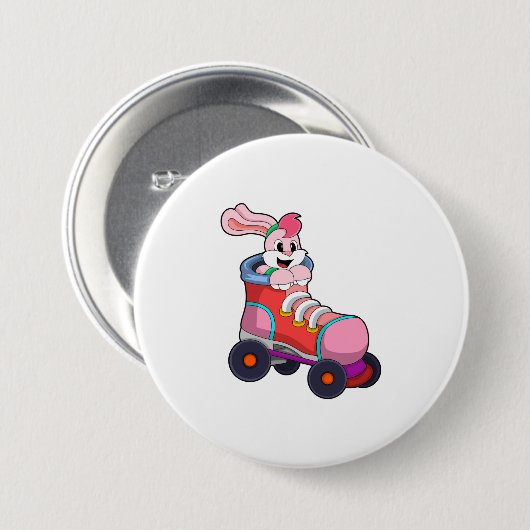 Kaninchen als Inline-Skater mit Inline-Skaten Button (Vorne & Hinten)