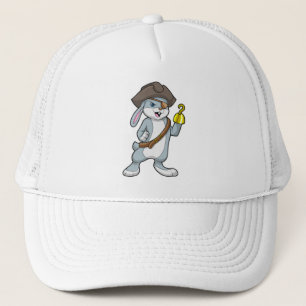 Kaninchen als Pirate mit Hakenhand und Piratenhut Truckerkappe