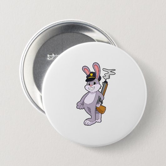 Kaninchen als Polizeibeamter mit Polizeihut Button (Vorne & Hinten)