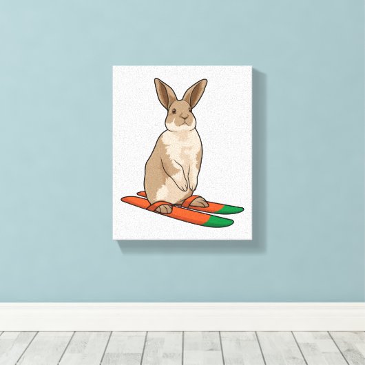 Kaninchen als Skifahrer mit Ski Leinwanddruck (Insitu (Holzboden))