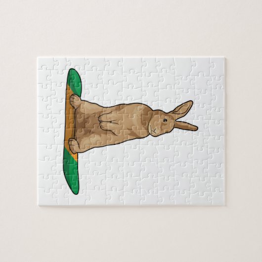 Kaninchen als Snowboarder mit Snowboard Puzzle (Horizontal)