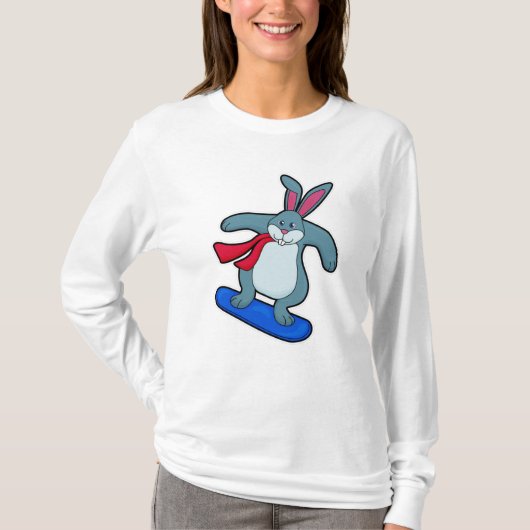 Kaninchen als Snowboarder mit Snowboard & Scarf T-Shirt (Vorderseite)