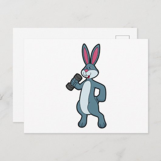 Kaninchen am Krafttraining mit Dumbell Postkarte (Vorne/Hinten)