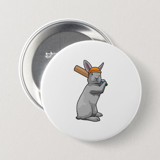Kaninchen auf Cricket mit Cricket-Schläger Button (Vorne & Hinten)