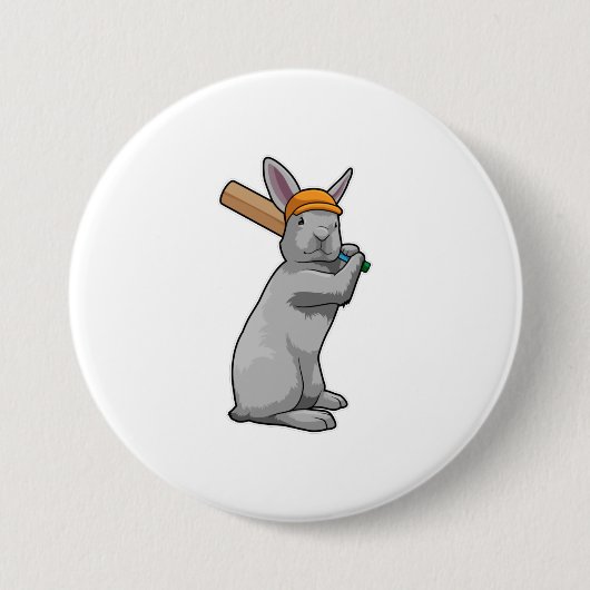 Kaninchen auf Cricket mit Cricket-Schläger Button (Vorderseite)