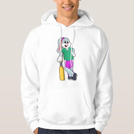 Kaninchen auf Cricket mit Cricket-Schläger Hoodie (Vorderseite)