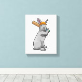 Kaninchen auf Cricket mit Cricket-Schläger Leinwanddruck (Insitu (Holzboden))