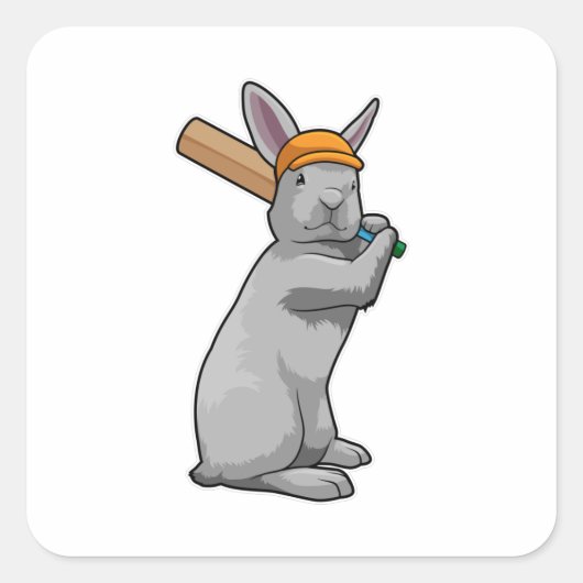 Kaninchen auf Cricket mit Cricket-Schläger Quadratischer Aufkleber (Vorderseite)