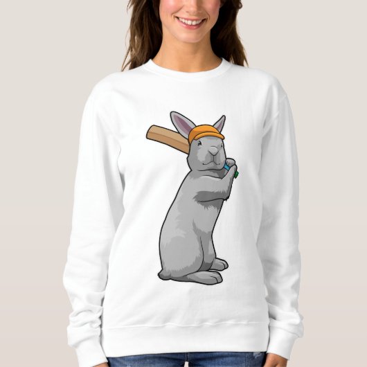 Kaninchen auf Cricket mit Cricket-Schläger Sweatshirt (Vorderseite)