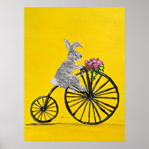 Kaninchen auf Fahrrad Poster