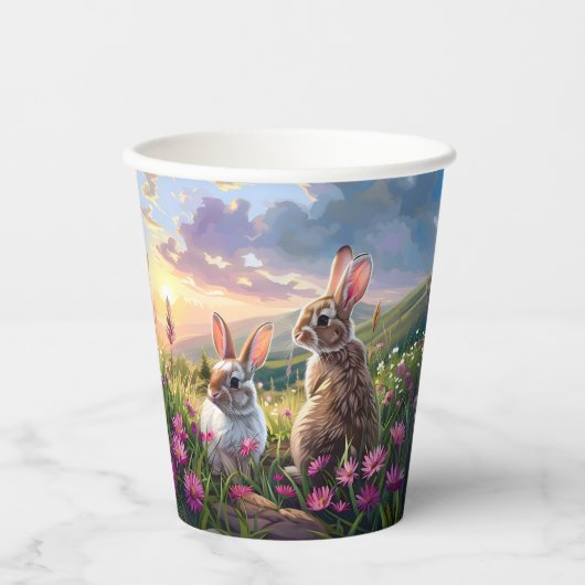 Kaninchen auf Friedlichem Abend Pappbecher (Vorderseite)