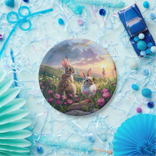 Kaninchen auf Friedlichem Abend Pappteller (Party)