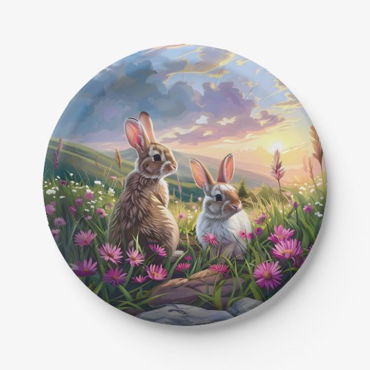Kaninchen auf Friedlichem Abend Pappteller (Vorderseite)