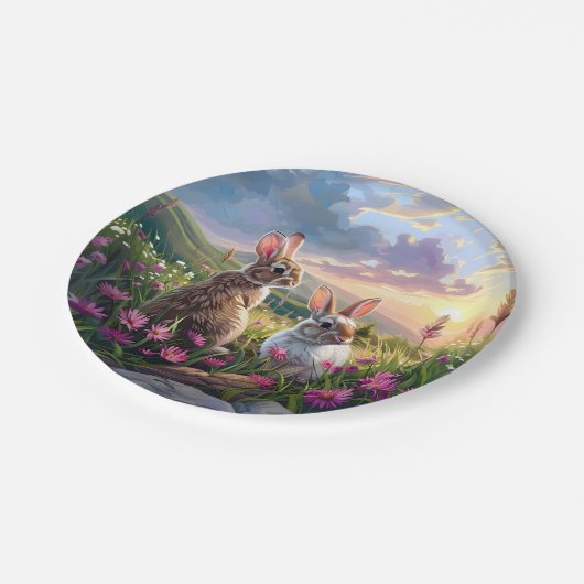 Kaninchen auf Friedlichem Abend Pappteller (Schrägansicht)