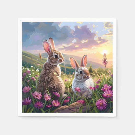 Kaninchen auf Friedlichem Abend Serviette (Vorderseite)