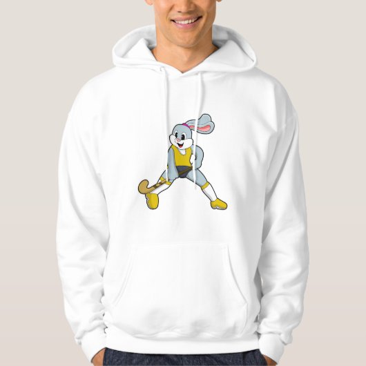 Kaninchen auf Hockey mit Hockey-Fledermaus Hoodie (Vorderseite)