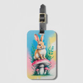 Kaninchen auf Mushroom Bright Pastellfarben Gepäckanhänger (Vorderseite Vertikal)