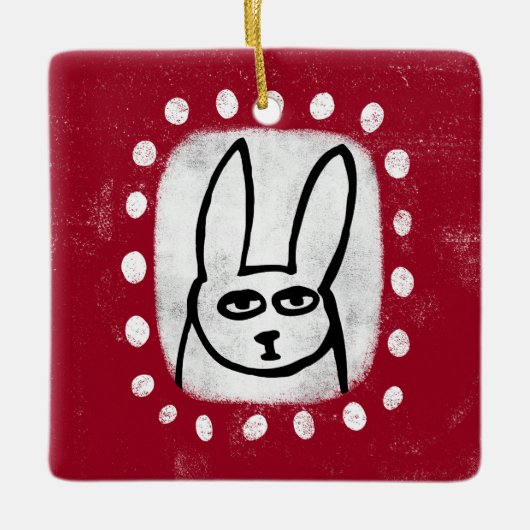 Kaninchen auf Rotem Ornament (Vorderseite)