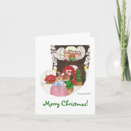 Kaninchen auf Zuhause für Weihnachtskarten Feiertagskarte