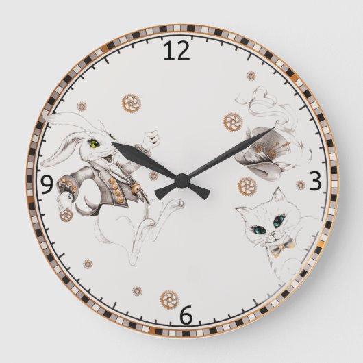 Kaninchen aus Wunderland Große Wanduhr (Vorderseite)