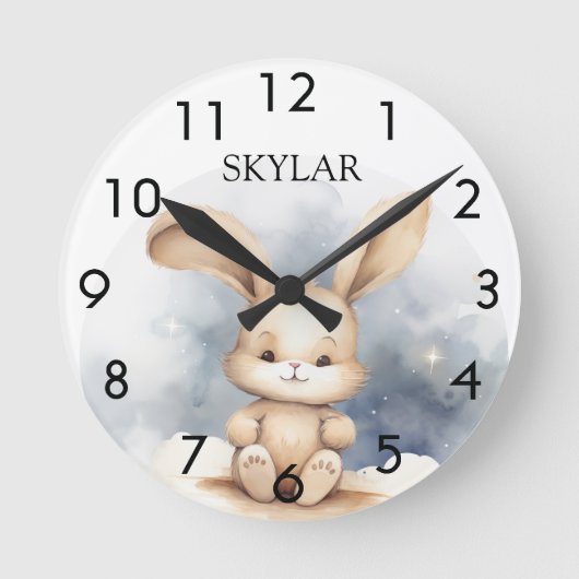 Kaninchen-Babybeige-Himmel-Kinderzimmer Runde Wanduhr (Vorderseite)