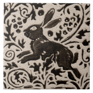 Kaninchen-Batik-Steingut-Waldtier-Tan-Grau Fliese