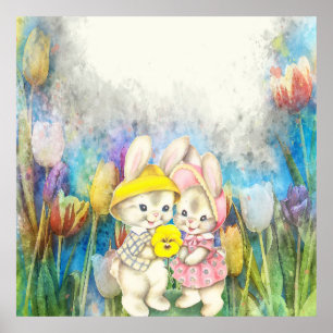 Kaninchen bei Blume Poster