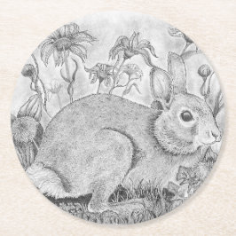 Kaninchen bei Blume Runder Pappuntersetzer