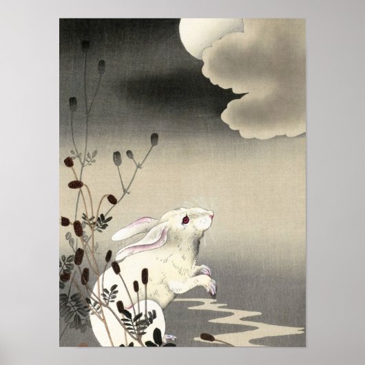 Kaninchen bei Vollmond, 1930 von Ohara Koson Poster (Vorne)