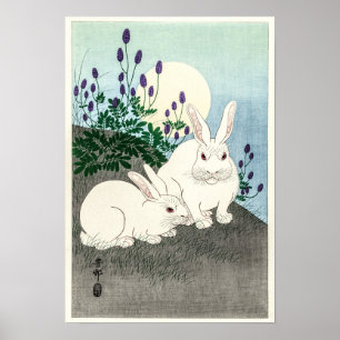 Kaninchen bei Vollmond - Ohara Koson Poster