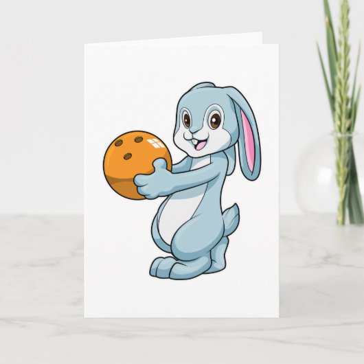 Kaninchen beim Bowling mit Bowlingkugel Karte (Vorderseite)