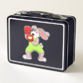 Kaninchen beim Boxen mit Boxhandschuhen (Rückseite)