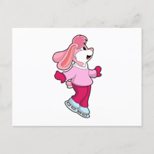 Kaninchen beim Eislaufen mit Schlittschuhen Postkarte