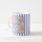Kaninchen Bird Blaue Streifen Tan Blumenblättern Kaffeetasse (Vorderseite Links)