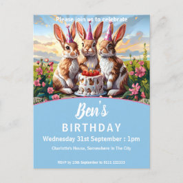 Kaninchen Birthday Bash Einladungspostkarte