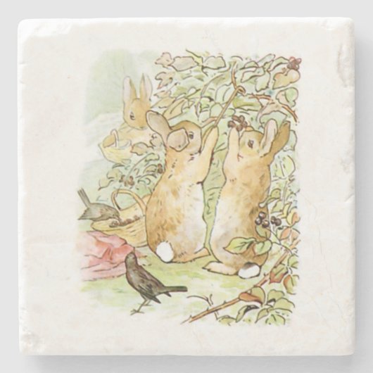 Kaninchen: BlackBerry Picking (Beatrix Potter) Steinuntersetzer (Vorderseite)