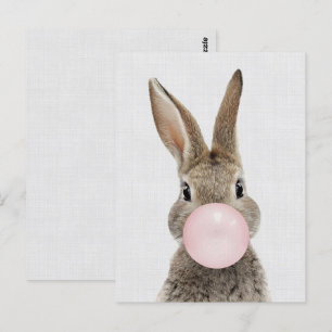 Kaninchen blasen Kaugummi graue Leinen Postkarte