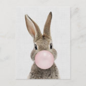 Kaninchen blasen Kaugummi graue Leinen Postkarte (Vorderseite)