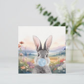 Kaninchen blasen Kaugummi mit Wildblumen Karte (Stehend Vorderseite)