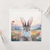 Kaninchen blasen Kaugummi mit Wildblumen Karte (Vorderseite/Rückseite Beispiel)